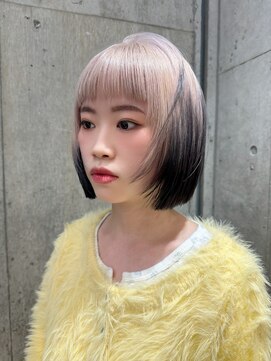 サンク 原宿 表参道(cinq) ミルクティーグレージュ暗めアッシュブラウン長めボブ結べるボブ