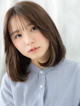 細めハイライト先パーマ透明感カラー丸みボブr古河10代20代