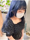ネイビーカラー 青髪 ブルーカラー 姫カット ロング