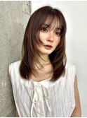 ミディアムレイヤー/顔まわりレイヤー/マロンベージュ/柏/韓国