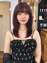 エムクランメイクス 原宿 表参道(m.clan MAKE'S)&nbsp;原宿/姫カット風顔周りレイヤー×ワインブラウン/明治神宮前