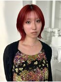 ワインレッドレイヤーボブスタイル