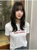 オリーブグレージュ　レイヤーカット　ハッシュカット　ロング