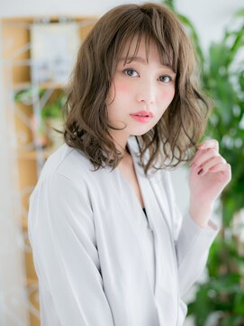 レアワンハナレ センター北美容院(lea/1 HANARE) センター北/髪質改善/オリーブベージュ×ラフな波巻きミディb