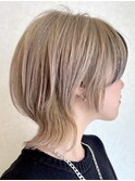 マッシュウルフミルクティーベージュカラーフェイスフレーミング