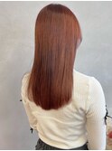 暖色カラーピンクオレンジストレートヘア＊艶髪ロングヘア