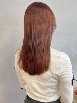 ミュラ(mulah) 暖色カラーピンクオレンジストレートヘア*艶髪ロングヘア