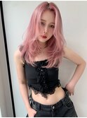レイヤーロング美髪くびれワンカールペールピンク