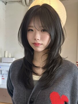 ライン(LINE) 韓国風/レイヤー/前髪カット/オリーブ/透明感/ハッシュカット