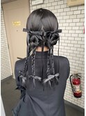 タイト　ツイン　ツインアレンジ　編み込み　リボンアレンジ