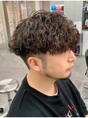 ダークアッシュニュアンスパーマ韓国マッシュベリーショート