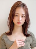 小顔 前髪 レイヤーカット くびれヘア  アプリコットオレンジ"