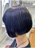 ボブ×ネイビーカラー×ヴェールカラー×内巻きワンカール