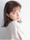 ミディアム小顔カット前髪ありくすみカラー10代20代30代40代