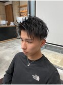 黒髪短髪アップバング短髪波打ちセット