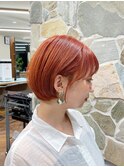 ショートボブ/丸みショート/オレンジカラー/マッシュショート