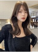 学割U24＊韓国ヘアレイヤーカット斜め前髪グレージュくびれヘア