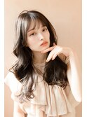 オリーブグレージュ韓国風巻き髪フェイスレイヤーラフウェーブ