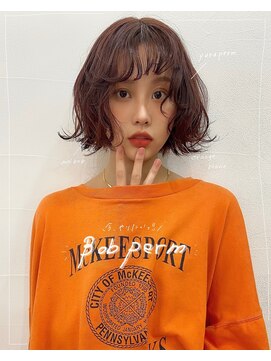 アクアオモテサンドウ(ACQUA omotesando) △ボブパーマミディアムパーマコテ巻き風パーマオレンジブラウン