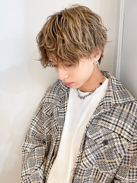 フラッグヘアー 博多駅前店(Flag HAIR) メンズハイトーンマッシュ波巻きスパイラルパーマ