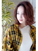 ピンクラベンダーピンクグラデーション赤髪クラシカルボブ
