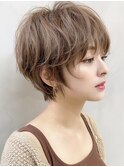 似合わせカット 小顔ショートボブ 丸みショート グレーベージュ