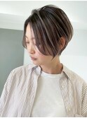 葛西ハイライト白髪ぼかしショートボブ小顔カットレイヤーカット