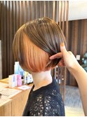 ショートボブ×インナーオレンジカラー