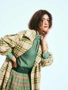 カバーヘア ブリス 上尾西口店(COVER HAIR bliss) センターパートかき上げバングローズブラウン小顔ボブtk1上尾