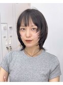 美髪カールピンクブラウンヘアメイクセミディ似合わせ前髪