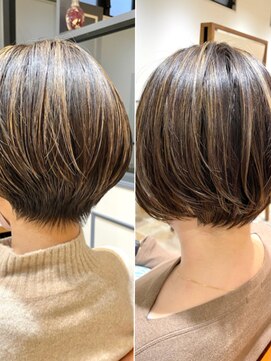 ネオリーブエム(Neolive em;) ハイライト×ショートスタイル☆明るい白髪染めしたい方必見！