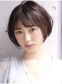 黒髪ボブルフ/ワンレン/ウェーブパーマ/ネビージュ/小顔/銀座