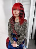 赤髪デザインカラーレッドヘアハイレイヤー