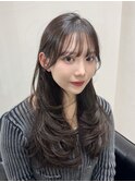 顔まわりレイヤー 艶カラー 暗髪 韓国風 髪質改善 福岡美容室