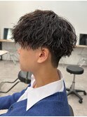 スパイラルパーマツイストパーマアップバング短髪メッシュ
