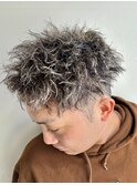 スパイキーツイストメッシュツーブロックメンズパーマ