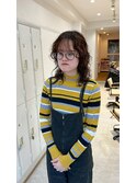 シースルーバング透明感カシスレッド艶カラーマレットヘアパーマ