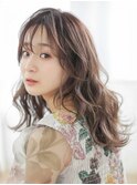 前髪カットおくれ毛韓国ヘア暗めカラーロング_F1157