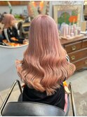 ペールオレンジケアブリーチダブルカラーピンクカラー韓国ヘア