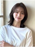 くびれヘアメルティカラー2wayバングこなれミディ外ハネ