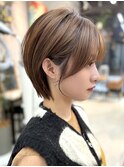 透明感カラー ボブ 前髪 ショート カラー ブリーチ&ダブルカラー