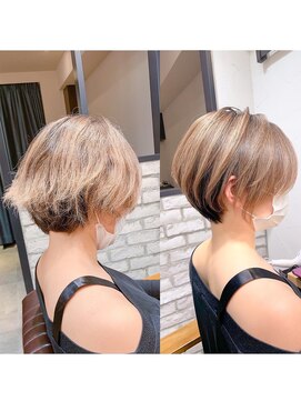 アヴァロン(AVALON) 絶壁解消×白髪ぼかし×40代×前髪長め大人ショートボブ永