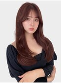 韓国風顔周りレイヤーカットブリーチなしカシスブラウン