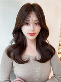 シャギーレイヤー韓国ワンホンヘアシースルーぱっつん前髪