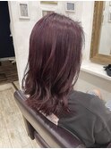 ベリーピンクカラー×コテ巻きパーマ