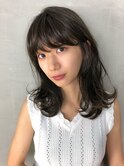 大人かわいいフェザーバング【イルミナカラー】カーキグレージュ