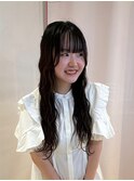 ニュアンスパーマ＊透け感バング＊大人可愛い黒髪ロング