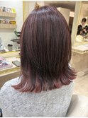 白髪ぼかしハイライトピンクーべージュ切りっぱなしレイヤー