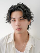 シュガー 仙台宮城野区(&Sugar)&nbsp;韓国風マッシュ黒髪毛流れニュアンスパーマセンターパート清潔感