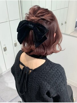 ランテルディ 渋谷(LANTERDIT) 外ハネミディ　ショートボブ　ピンクブラウン　ラベンダーカラー